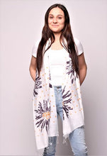 Load image into Gallery viewer, Woman wearing white scarf with black and yellow pattern