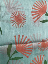 Load image into Gallery viewer, Close up of aqua scarf with terracotta flowers