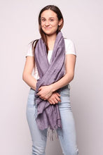 Load image into Gallery viewer, Woman wearing amathyst colored scarf
